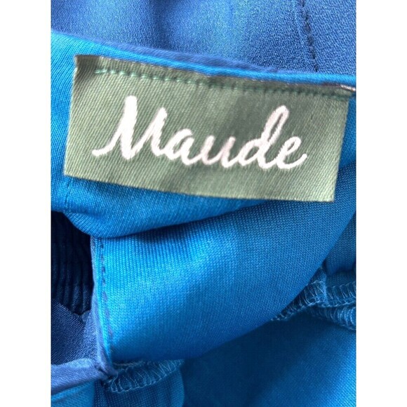 Maude Womens Size L Blue Mini Dress Faux Wrap Roll Tab Sleeves Lined Flowy U3 - Picture 10 of 12